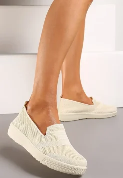 Beżowe Tenisówki z Elastyczną Cholewką przed Kostkę Iskada