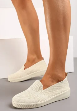 Beżowe Tenisówki z Elastyczną Cholewką przed Kostkę Iskada