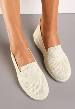 Beżowe Tenisówki z Elastyczną Cholewką przed Kostkę Iskada