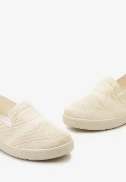 Beżowe Tenisówki z Elastyczną Cholewką przed Kostkę Iskada