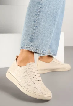 Beżowe Tenisówki z Perforowaną Cholewką Ellivene