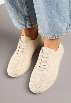 Beżowe Tenisówki z Perforowaną Cholewką Ellivene