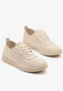 Beżowe Tenisówki z Perforowaną Cholewką Ellivene