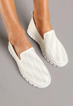 Beżowe Tenisówki ze Skóry Naturalnej Zdobione Perforacją Gonessea