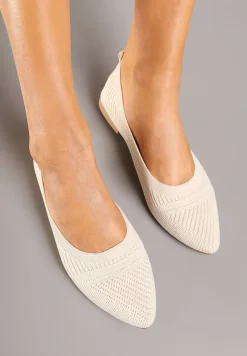 Beżowe Tłoczone Balerinki z Wkładką ze Skóry Naturalnej Jalinori