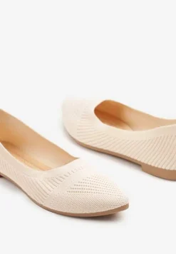 Beżowe Tłoczone Balerinki z Wkładką ze Skóry Naturalnej Jalinori