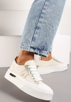 Beżowe Trampki na Grubej Podeszwie Sznurowane Peonema