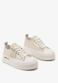 Beżowe Trampki na Grubej Podeszwie Sznurowane Peonema