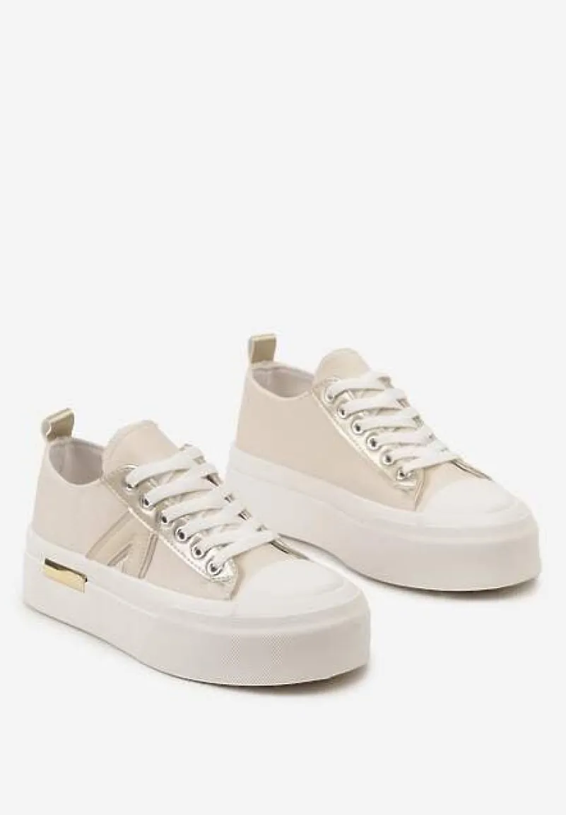 Beżowe Trampki na Grubej Podeszwie Sznurowane Peonema