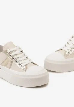 Beżowe Trampki na Grubej Podeszwie Sznurowane Peonema