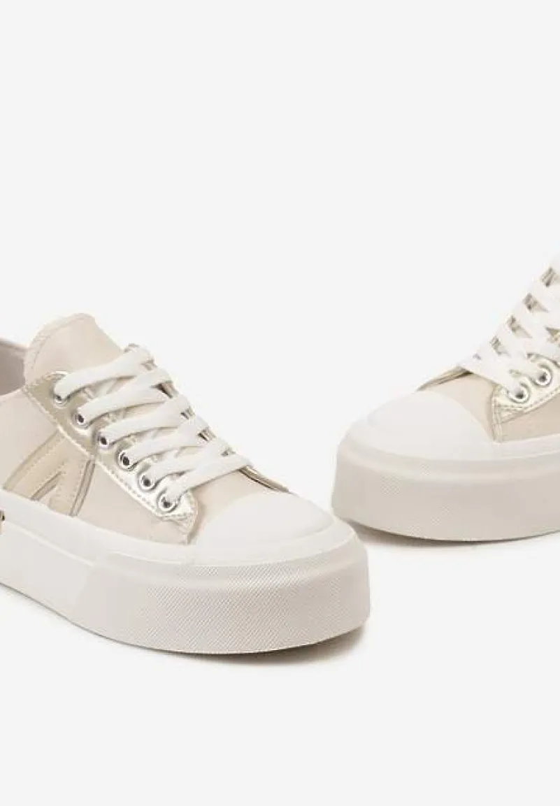 Beżowe Trampki na Grubej Podeszwie Sznurowane Peonema