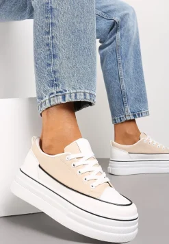 Beżowe Trampki na Grubej Platformie Santtes