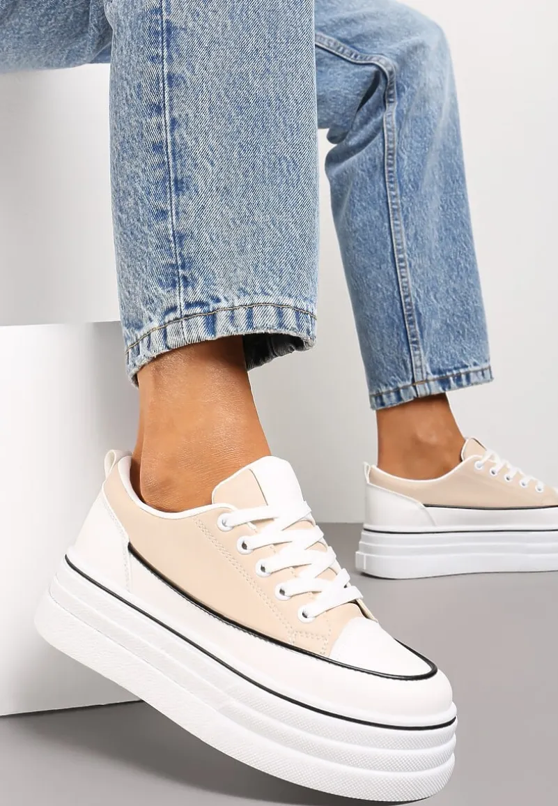 Beżowe Trampki na Grubej Platformie Santtes