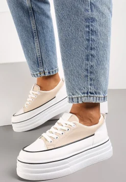 Beżowe Trampki na Grubej Platformie Santtes