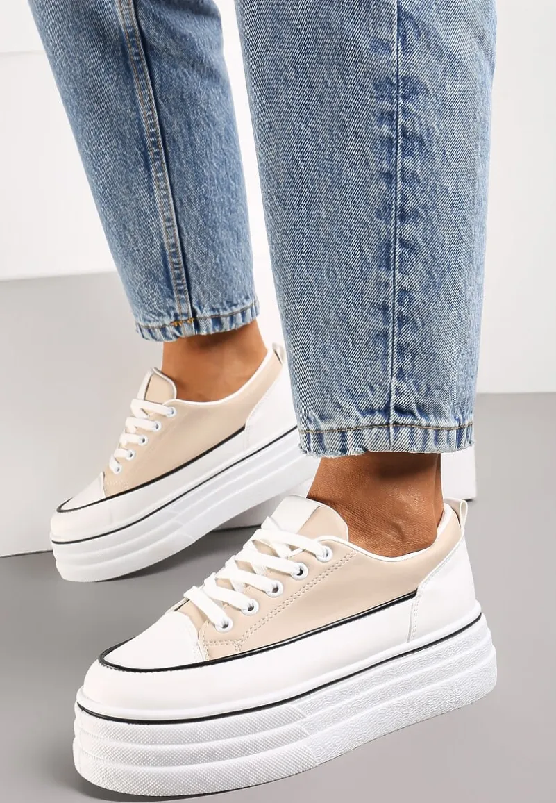 Beżowe Trampki na Grubej Platformie Santtes