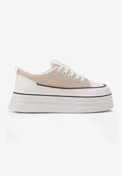 Beżowe Trampki na Grubej Platformie Santtes