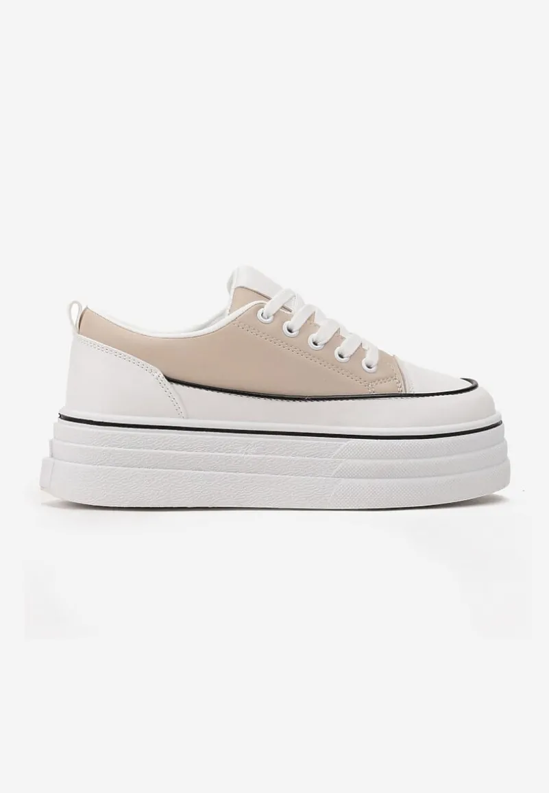 Beżowe Trampki na Grubej Platformie Santtes