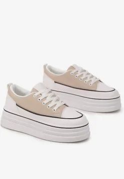 Beżowe Trampki na Grubej Platformie Santtes