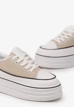 Beżowe Trampki na Grubej Platformie Santtes