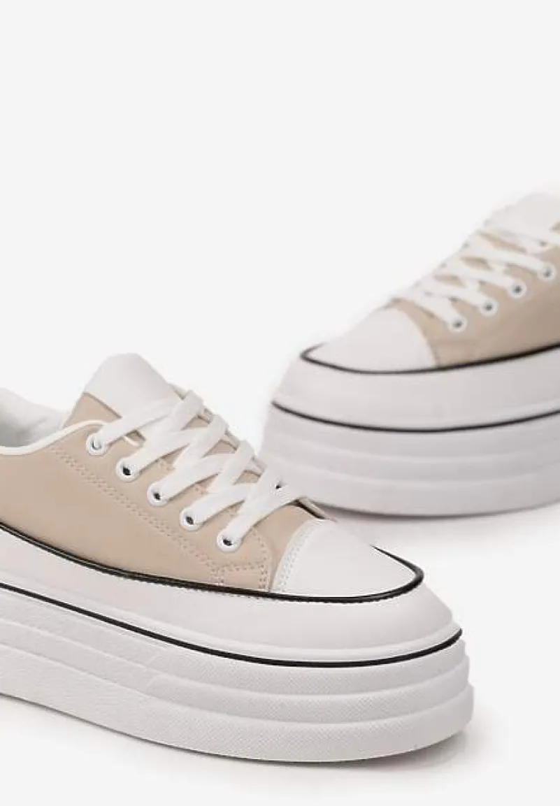 Beżowe Trampki na Grubej Platformie Santtes