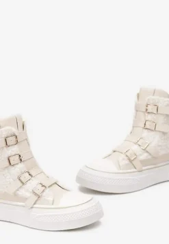 Beżowe Trampki na Grubej Podeszwie z Ozdobnymi Klamerkami Rokitta