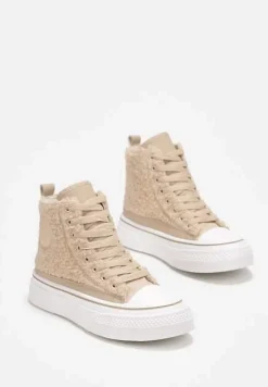 Beżowe Trampki na Grubej Podeszwie z Futerkiem Ocanille