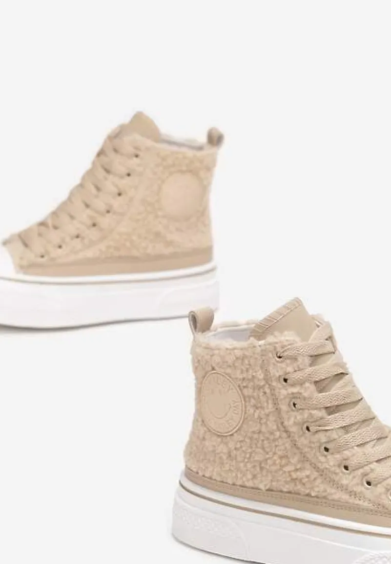 Beżowe Trampki na Grubej Podeszwie z Futerkiem Ocanille