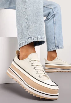 Beżowe Trampki na Masywnej Platformie z Cholewką przed Kostkę Ableeva