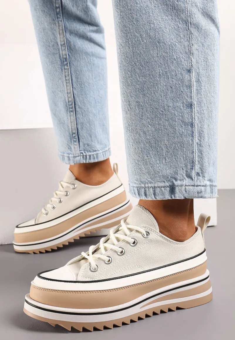 Beżowe Trampki na Masywnej Platformie z Cholewką przed Kostkę Ableeva