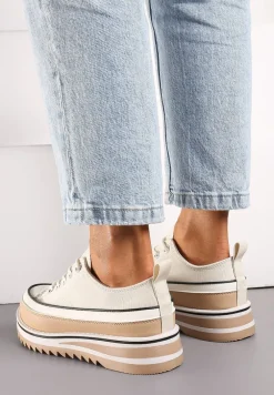 Beżowe Trampki na Masywnej Platformie z Cholewką przed Kostkę Ableeva
