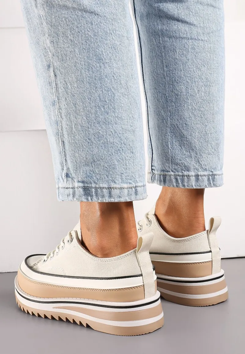 Beżowe Trampki na Masywnej Platformie z Cholewką przed Kostkę Ableeva
