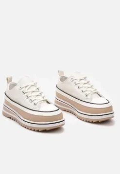 Beżowe Trampki na Masywnej Platformie z Cholewką przed Kostkę Ableeva