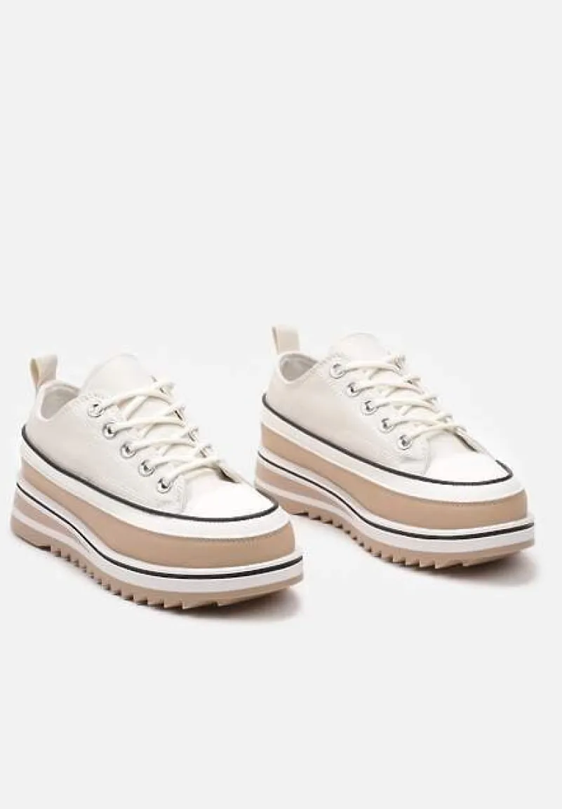 Beżowe Trampki na Masywnej Platformie z Cholewką przed Kostkę Ableeva