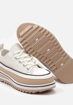 Beżowe Trampki na Masywnej Platformie z Cholewką przed Kostkę Ableeva