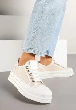 Beżowe Trampki na Niskiej Platformie Ozdobione Cyrkoniami Felelith