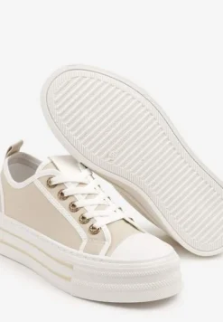 Beżowe Trampki na Niskiej Platformie Ozdobione Cyrkoniami Felelith