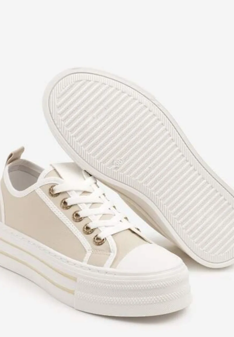 Beżowe Trampki na Niskiej Platformie Ozdobione Cyrkoniami Felelith