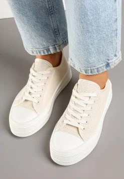 Beżowe Trampki na Platformie Ozdobione Plecionką Ronliera