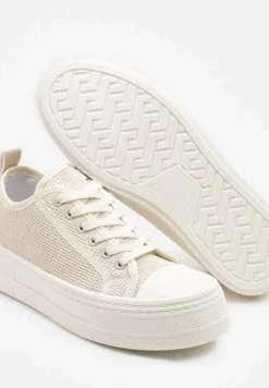 Beżowe Trampki na Platformie Ozdobione Plecionką Ronliera