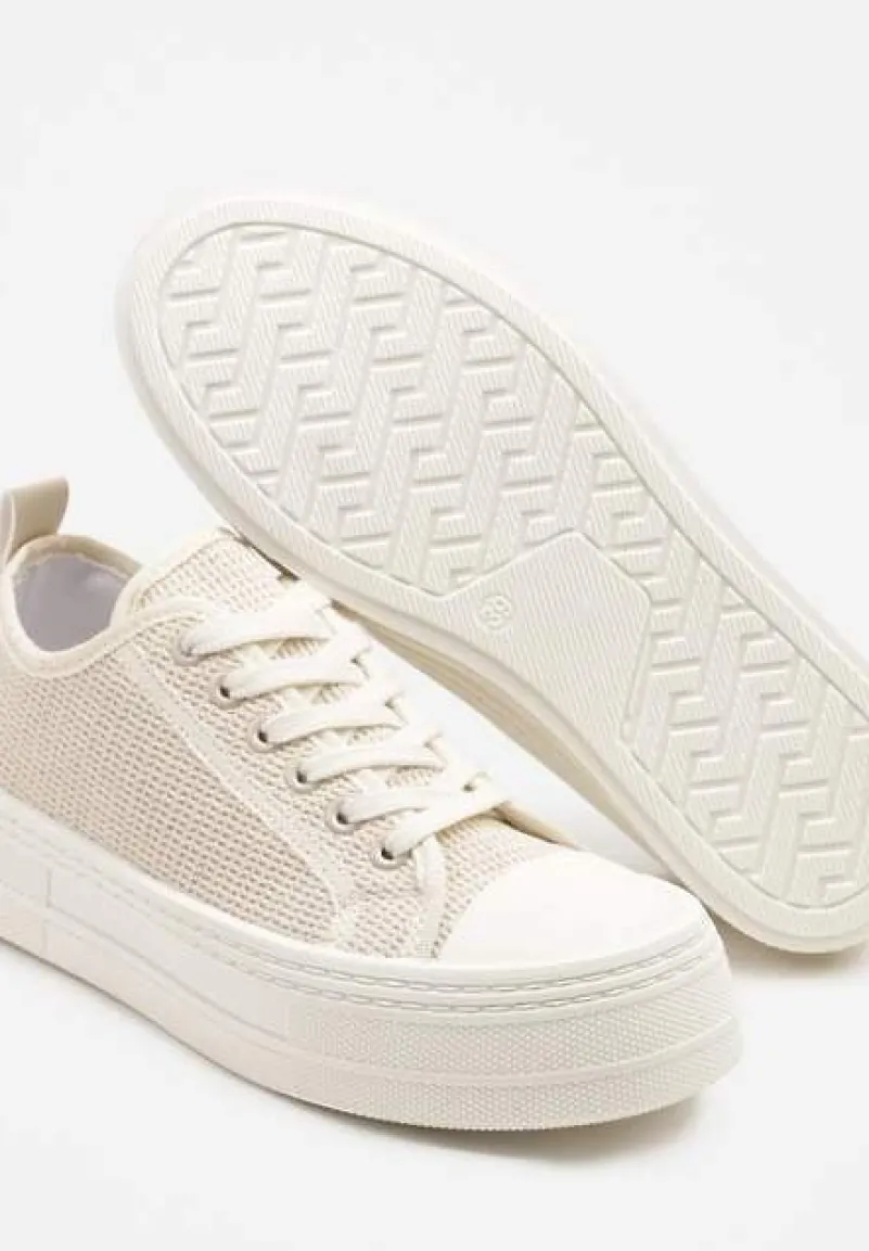 Beżowe Trampki na Platformie Ozdobione Plecionką Ronliera