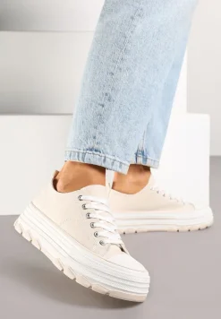 Beżowe Trampki na Platformie z Paskami i Niską Cholewką Zienelle