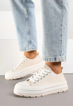 Beżowe Trampki na Platformie z Paskami i Niską Cholewką Zienelle