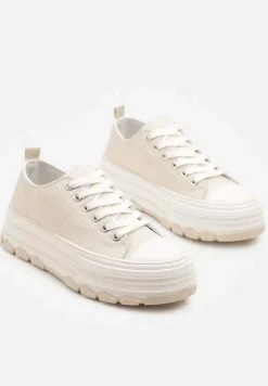 Beżowe Trampki na Platformie z Paskami i Niską Cholewką Zienelle