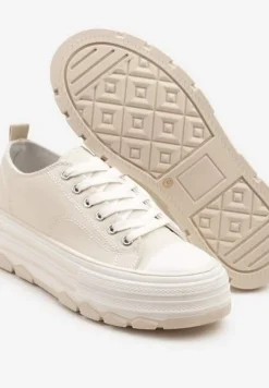 Beżowe Trampki na Platformie z Paskami i Niską Cholewką Zienelle