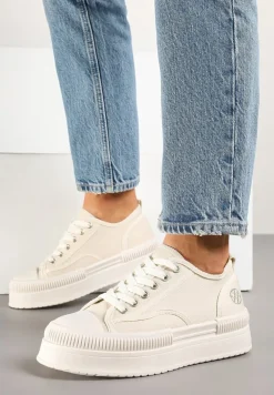 Beżowe Trampki na Platformie z Metaliczną Ozdobą Afleeria