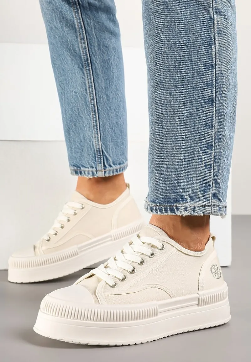 Beżowe Trampki na Platformie z Metaliczną Ozdobą Afleeria