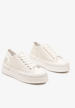 Beżowe Trampki na Platformie z Metaliczną Ozdobą Afleeria