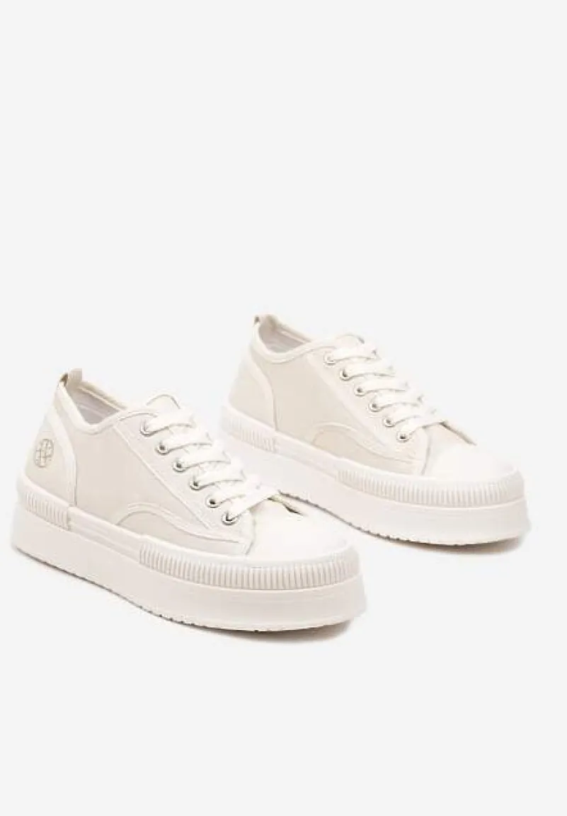 Beżowe Trampki na Platformie z Metaliczną Ozdobą Afleeria