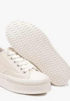 Beżowe Trampki na Platformie z Metaliczną Ozdobą Afleeria