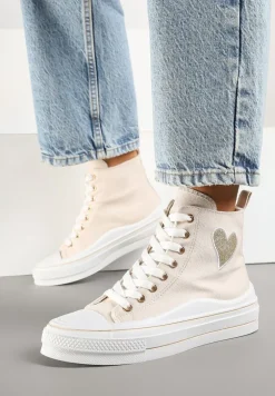 Beżowe Trampki na Platformie z Serduszkiem za Kostkę Ellista